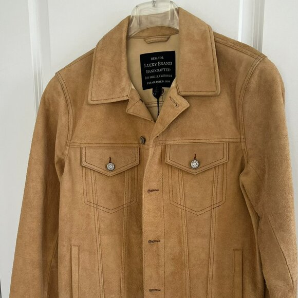Lucky Brand Tan Leather Suede Trucker Jacket - Picture 1 of 5
